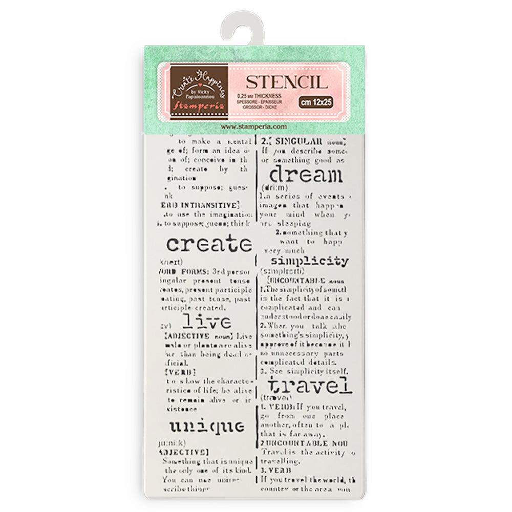 Stamperia Create Happiness Secret Diary DICTIONARY Stencil 12X25 cm #KSTDL91