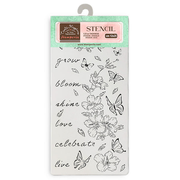 Stamperia Create Happiness Secret Diary FLOWERS & BUTTERFLY Stencil 12X25 cm #KSTDL94