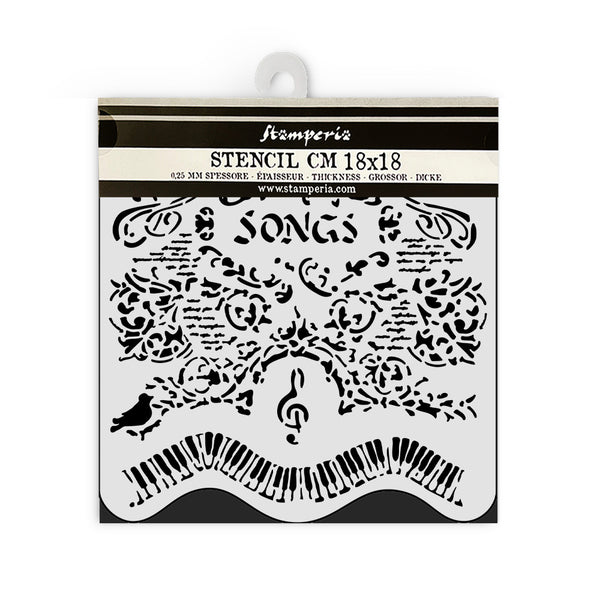 Stamperia MUSIC - SONGS and PIANO Mixed Media Stencil 18x18 cm #KSTDQ119