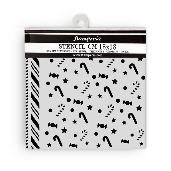 Stamperia stencil with black patterns on a white background