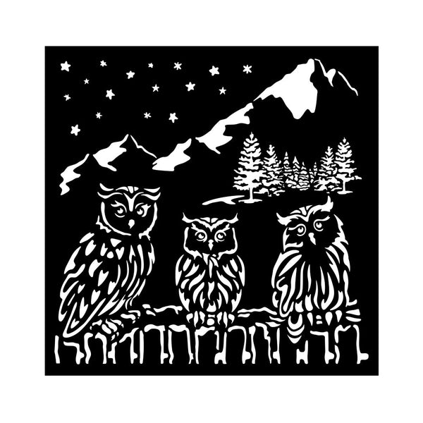 Stamperia THE OWL'S HOUSE Christmas OWLS Mixed Media Stencil 18x18 cm #KSTDQ125