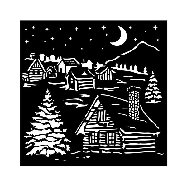 Stamperia THE OWL'S HOUSE Christmas COTTAGE Mixed Media Stencil 18x18 cm #KSTDQ126