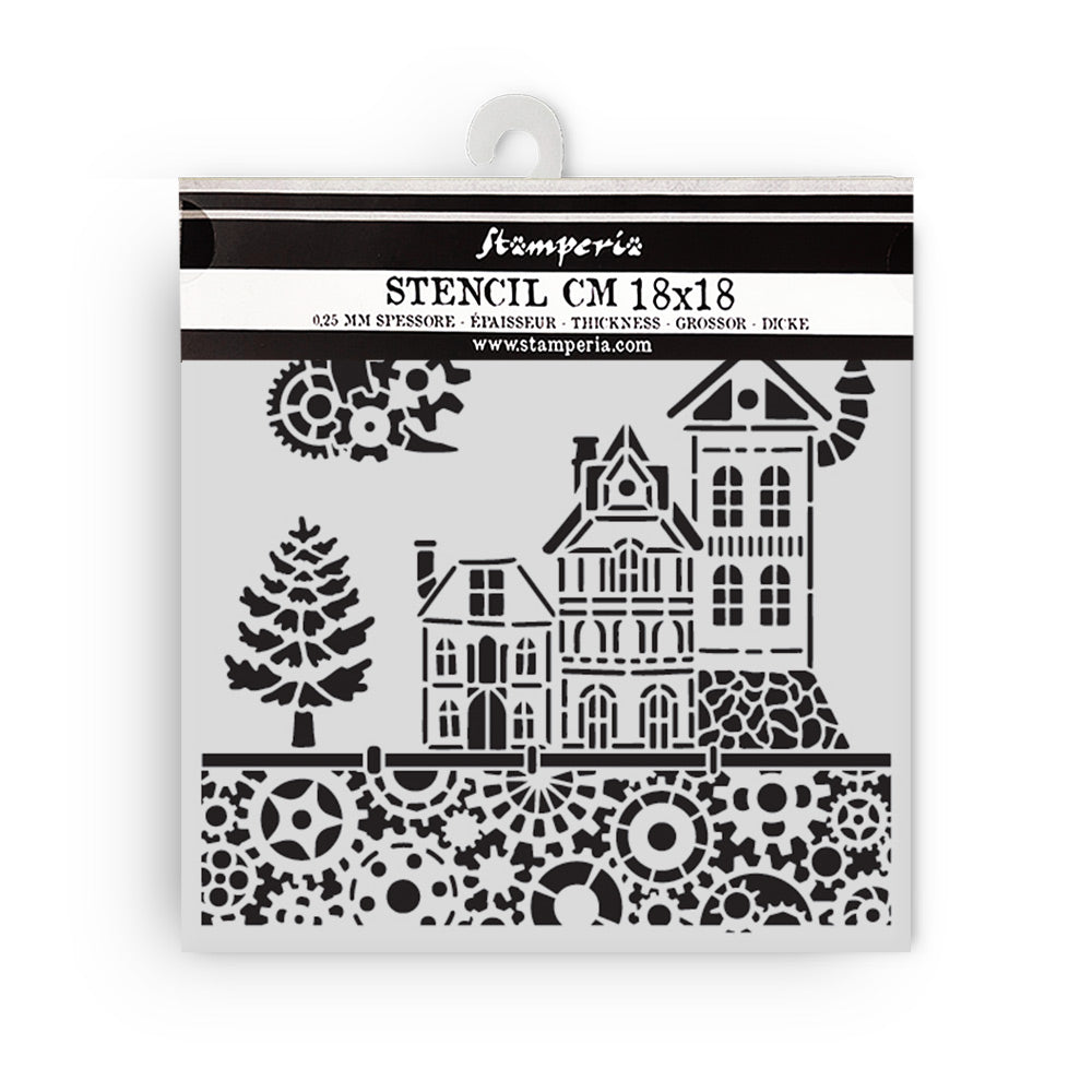 Stamperia GEAR UP FOR CHRISTMAS - HOUSES Mixed Media Stencil 18x18 cm #KSTDQ129