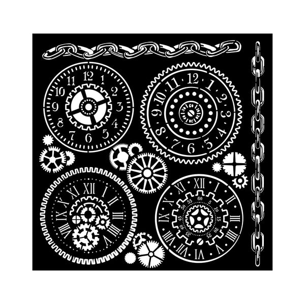 Stamperia VOYAGES FANTASTIQUES Gears Mixed Media Thick Stencil 18x18 cm #KSTDQ98