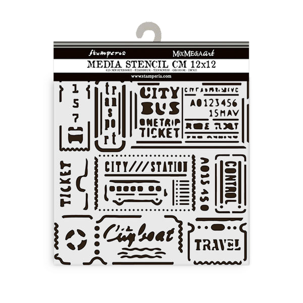 Stamperia ART OF TRAVELLING - TICKETS Stencil 12X12 cm #KSTDS06