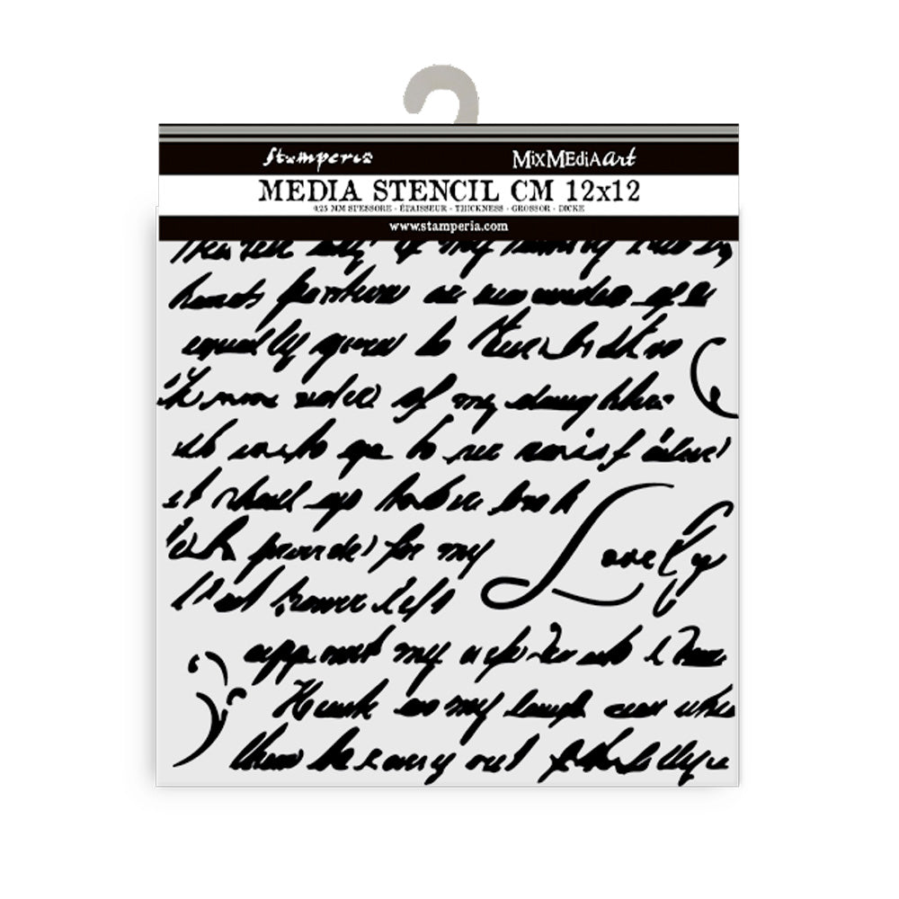 PRE-ORDER Stamperia MASQUERADE - HANDWRITING Stencil 12X12 cm #KSTDS10