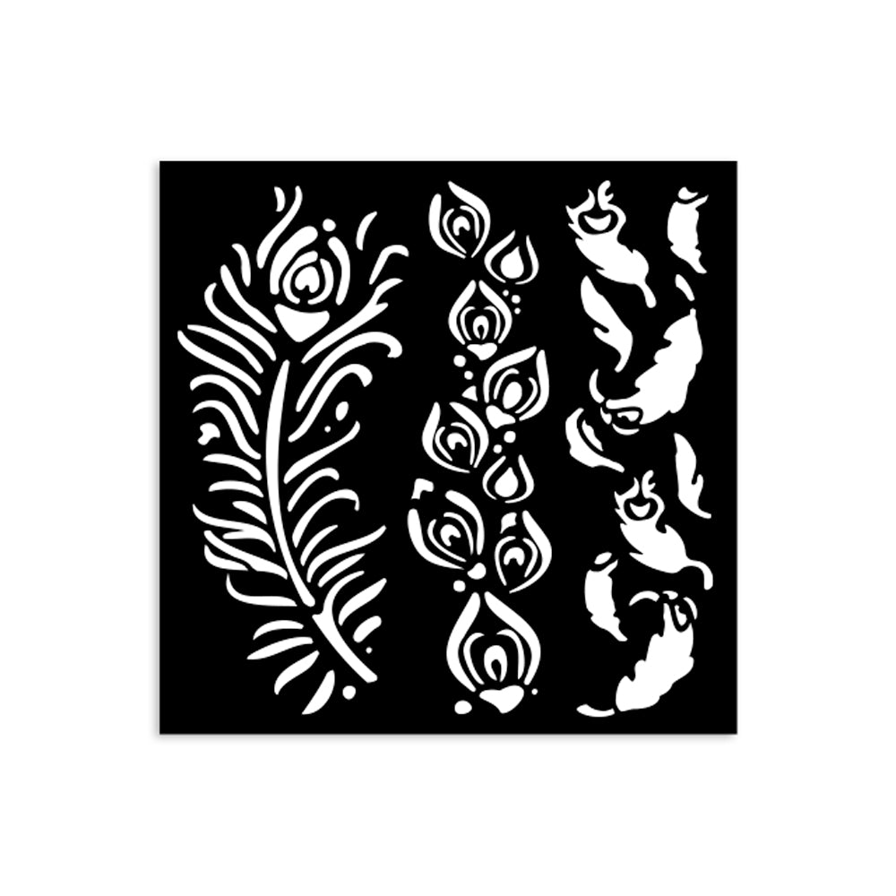 PRE-ORDER Stamperia MASQUERADE - FEATHERS Stencil 12X12 cm #KSTDS13