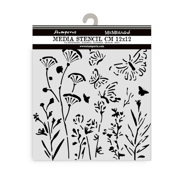 Stamperia POPPIES AND BUTTERFLY - BEST SELLER Stencil 12X12 cm #KSTDS16