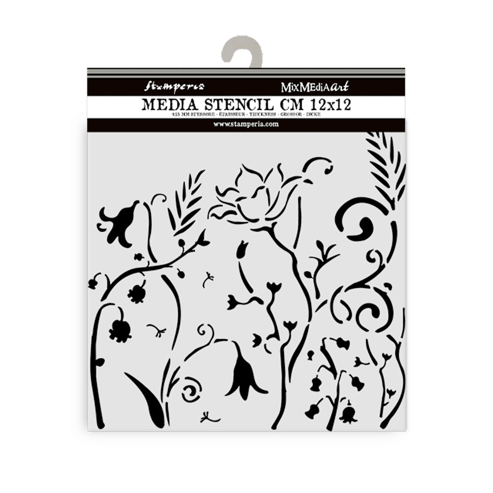 PRE-ORDER Stamperia HIDDEN GROVE - FLOWERS Stencil 12X12 cm #KSTDS28