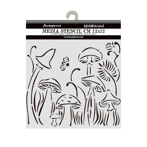 PRE-ORDER Stamperia HIDDEN GROVE - MUSHROOMS Stencil 12X12 cm #KSTDS31