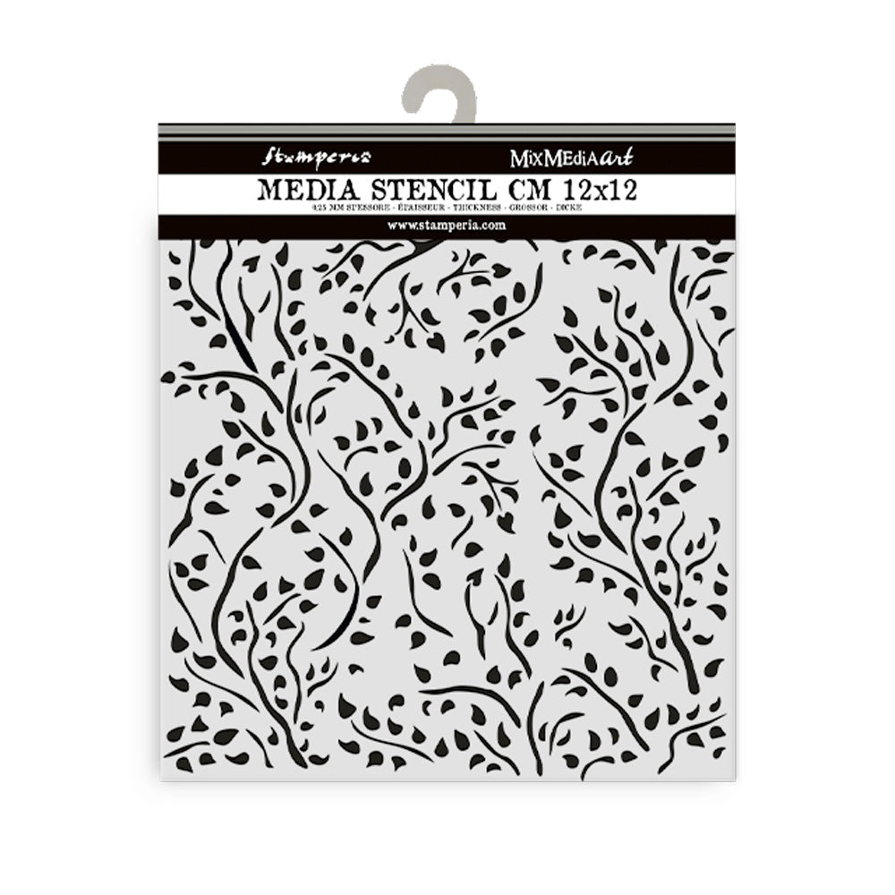 PRE-ORDER Stamperia HOUSE OF ROSES - BRANCH PATTERN Stencil 12X12 cm #KSTDS33