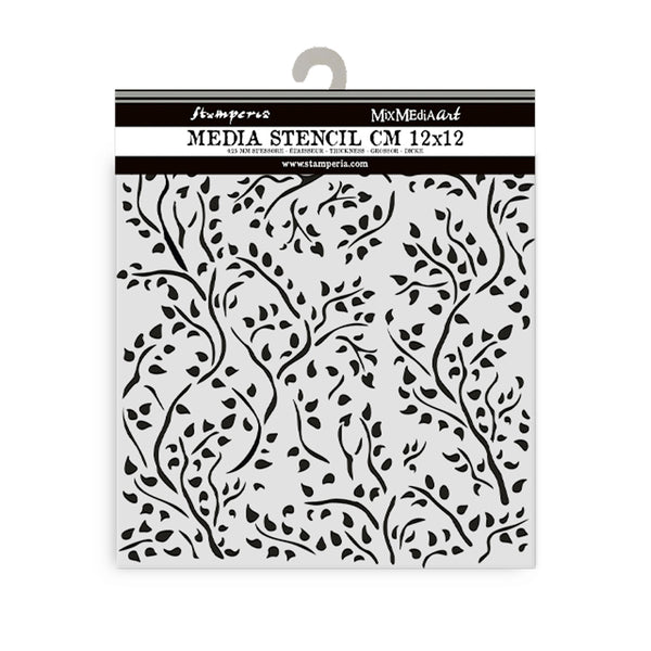 PRE-ORDER Stamperia HOUSE OF ROSES - BRANCH PATTERN Stencil 12X12 cm #KSTDS33