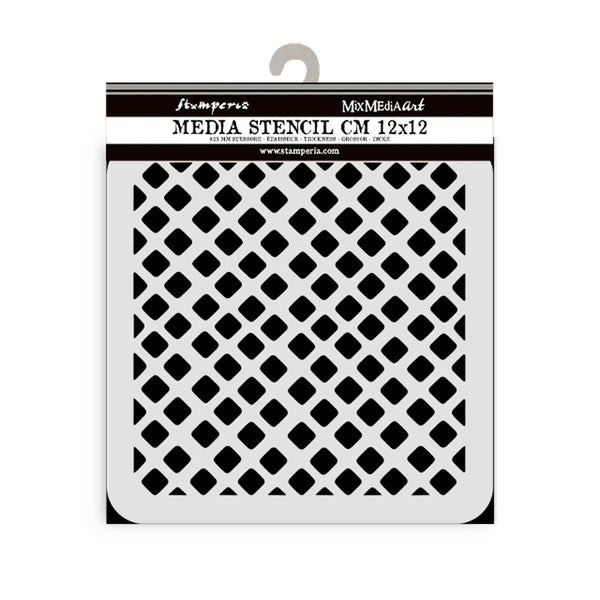 Media Stencil CM 12x12 by Stampers Anonymous on a white background