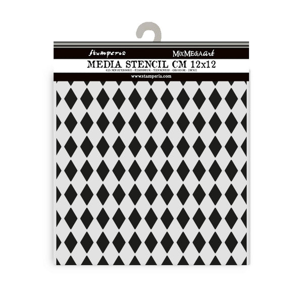 Stamperia diamond pattern media stencil on a white background