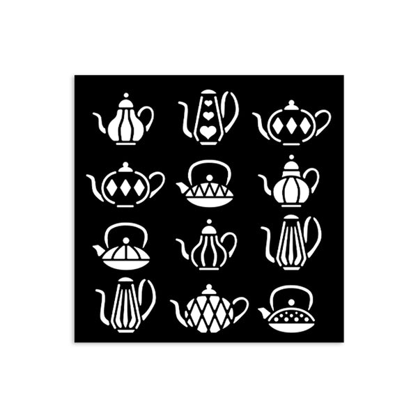 Stamperia ALICE in CHRISTMAS - TEA POTS Stencil 12X12 cm #KSTDS56
