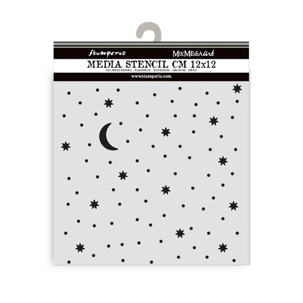 Stencils with star and moon patterns on a white background