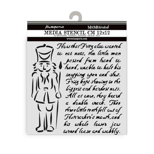 Stencils with Nutcracker design and text on a white background