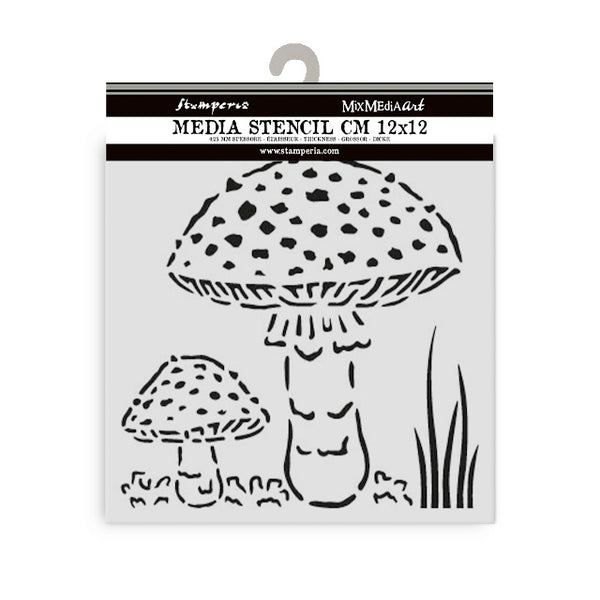 Stamperia WHISPERING WOODS - MUSHROOMS Stencil 12X12 cm #KSTDS59