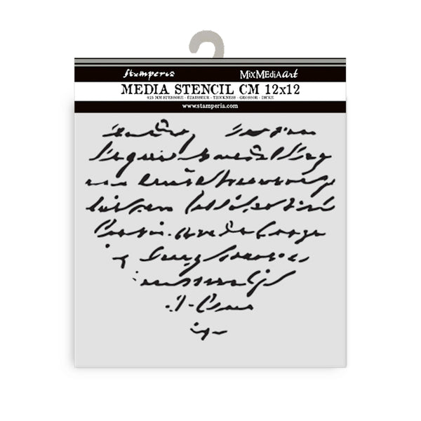 Stamperia FAMILY - HEART with WRITING Stencil 12X12 cm #KSTDS69