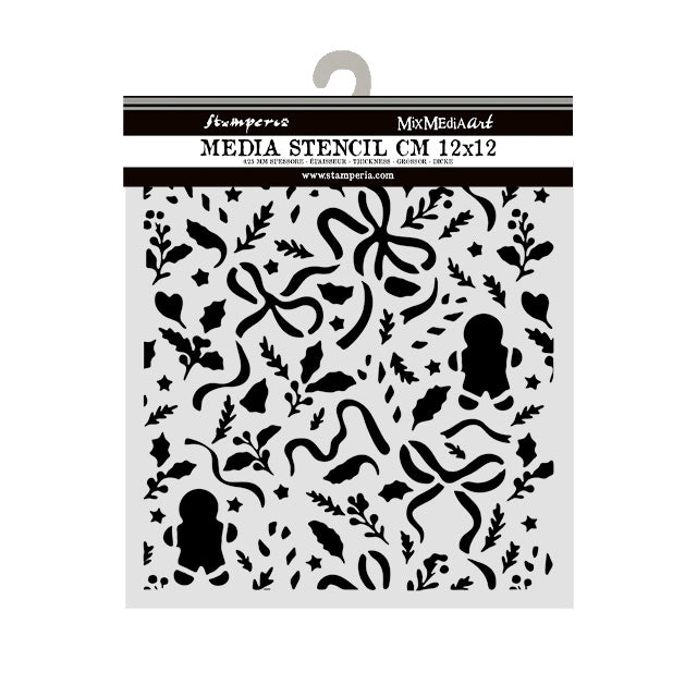 Stamperia All You Need For CHRISTMAS - RIBBONS and GINGERBREAD Stencil 12X12 cm #KSTDS74