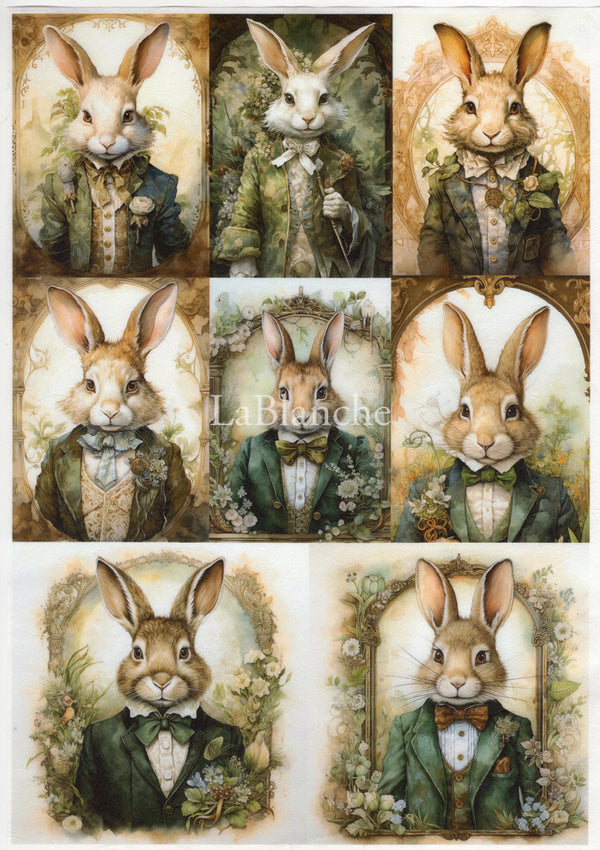 LaBlanche EIGHT PACK Bunny Portraits Easter 2 A4 Decoupage Rice Paper #LBD342