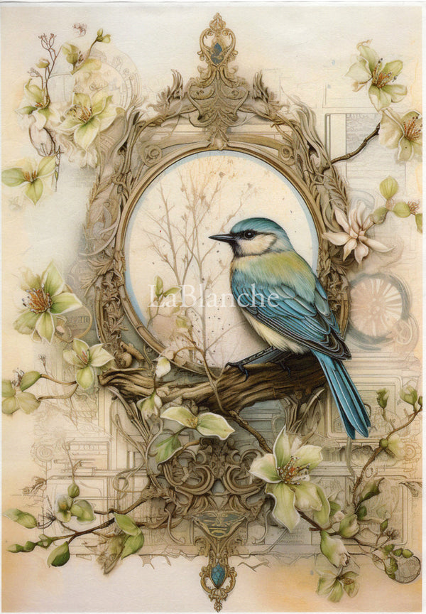 LaBlanche BLUE BIRD in a FRAME Easter 4 A4 Decoupage Rice Paper #LBD344