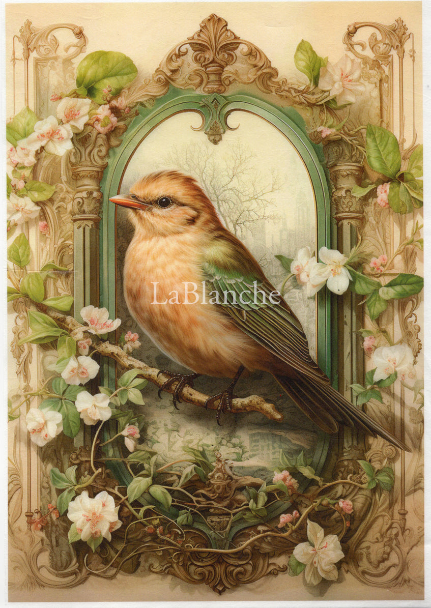 LaBlanche PINK and GREEN BIRD Easter 5 A4 Decoupage Rice Paper #LBD345