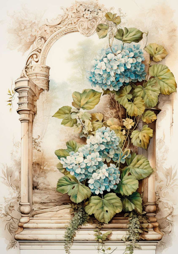 LaBlanche Nostalgia 3 HYDRANGEA ARCH A4 Decoupage Rice Paper #LBD354