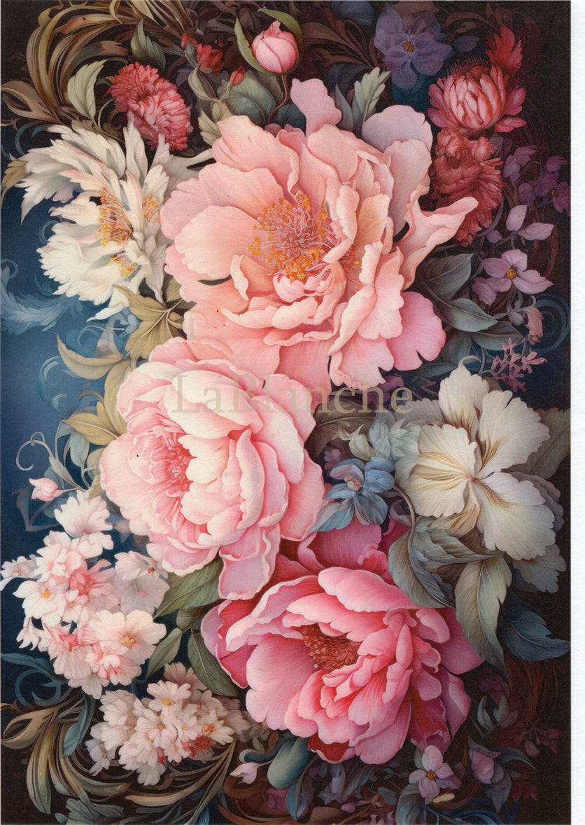 LaBlanche FANTASY BLOOMS 3 Flowers A4 Decoupage Rice Paper #LBD387