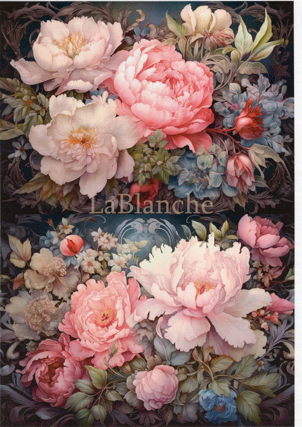 LaBlanche FANTASY BLOOMS 4 Flowers 2 ways A4 Decoupage Rice Paper #LBD388