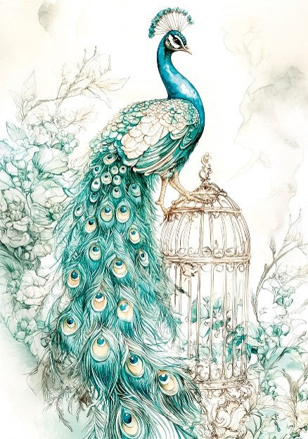 LaBlanche PEACOCK Louise 1 A4 Decoupage Rice Paper #LBD406