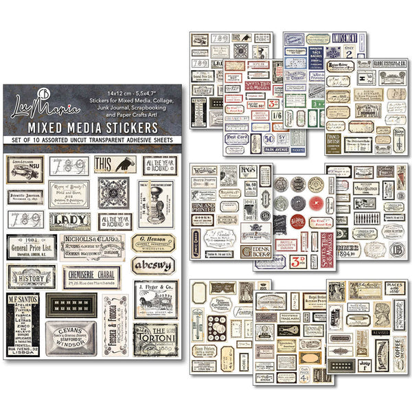 Ciao Bella Lu Mania VINTAGE SCRIPTS Uncut Mixed Media Stickers 10 Sheets #MB003