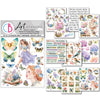 Collection of art stickers with butterflies, flowers, and people on a white background