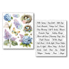 Floral design with hydrangeas, nests, and butterflies on the left, and motivational phrases on the right.