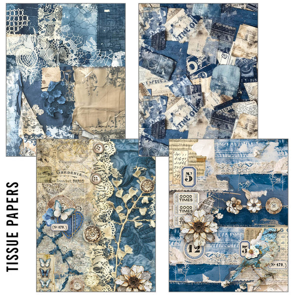 Ciao Bella LuMania CraftMix URBAN BLUE DENIM Mixed Media A5 Paper Pack - 8 Sheets Tissue & Vellum #MC002