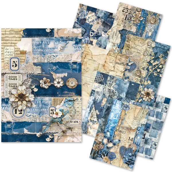 Ciao Bella LuMania CraftMix URBAN BLUE DENIM Mixed Media A5 Paper Pack - 8 Sheets Tissue & Vellum #MC002