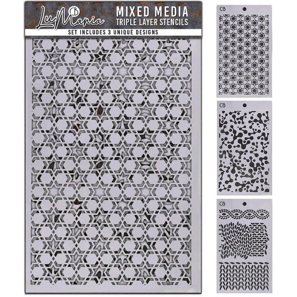 Ciao Bella Lu Mania TRIPLE LAYER STENCILS - SET 1 - 3 pcs 5" x 8"  #MD001