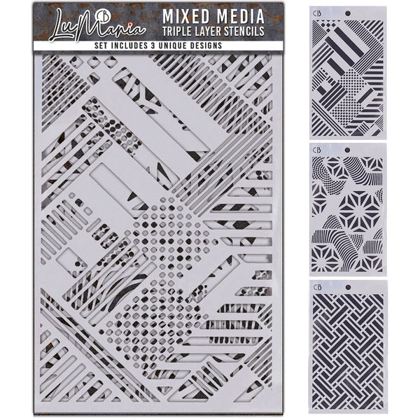 Ciao Bella Lu Mania TRIPLE LAYER STENCILS - SET 5 - 3 pcs 5" x 8"  #MD005