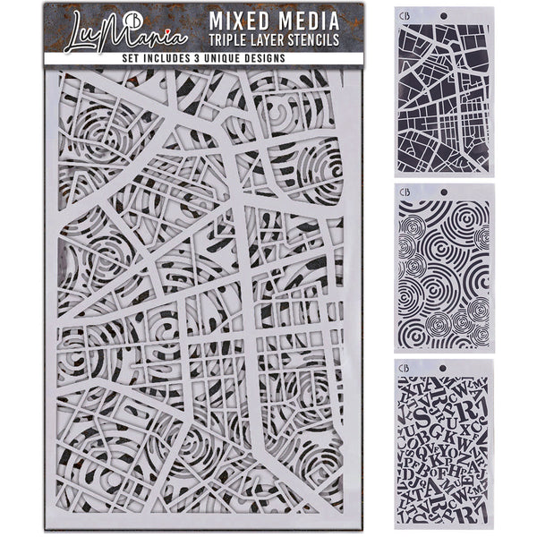 Ciao Bella Lu Mania TRIPLE LAYER STENCILS - SET 6 - 3 pcs 5" x 8"  #MD006
