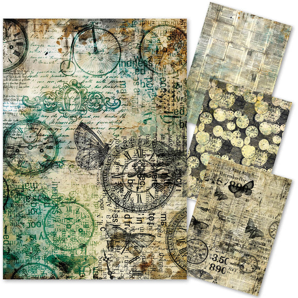 Ciao Bella LuMania TIME CAPSULE A4 Mixed Media Decoupage Rice Paper - 4 Sheets #MF001