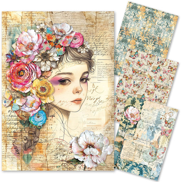 Ciao Bella LuMania QUINTESSENTIAL A4 Mixed Media Decoupage Rice Paper - 4 Sheets #MF003