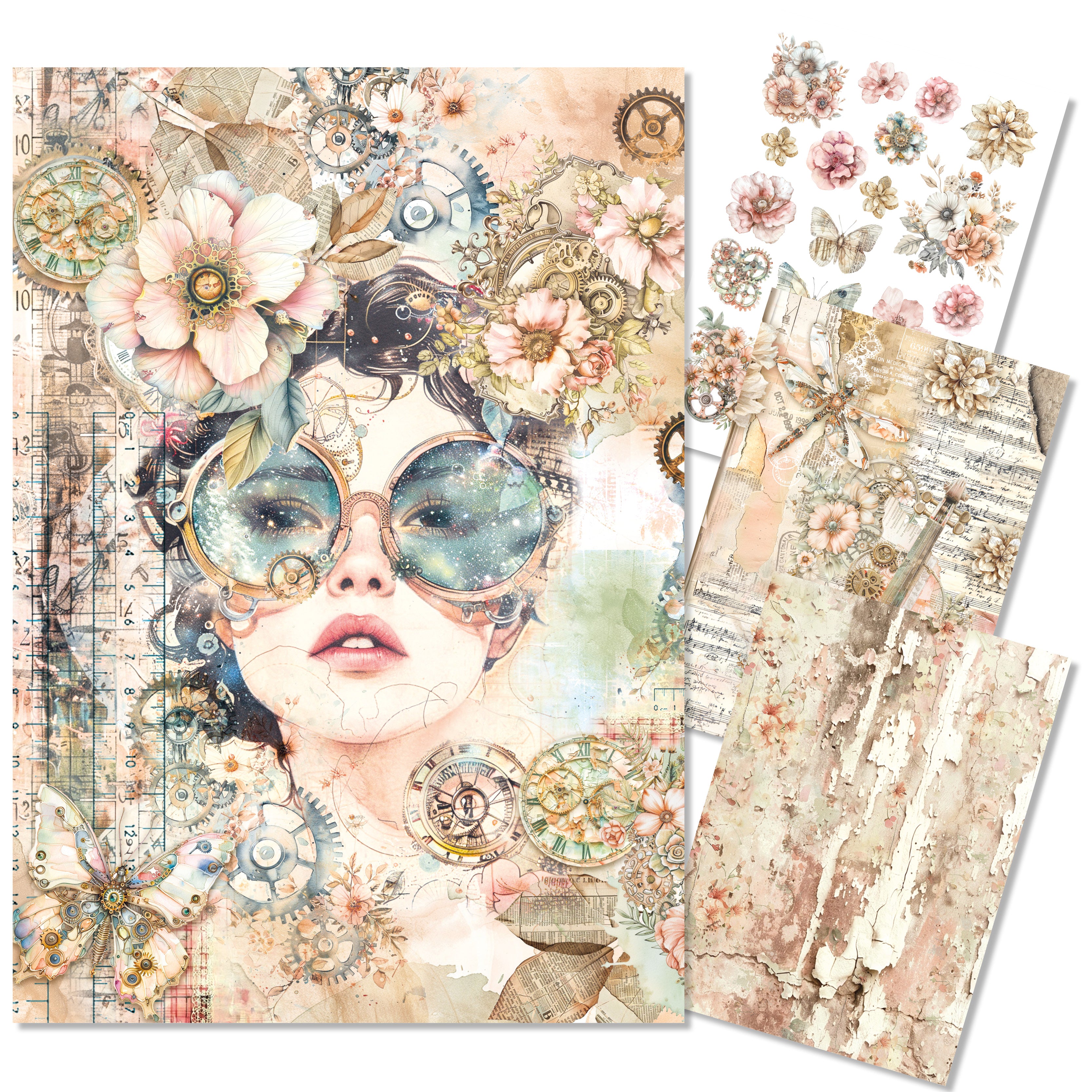 Ciao Bella LuMania LOST IN TIME A4 Mixed Media Decoupage Rice Paper - 4 Sheets #MF007