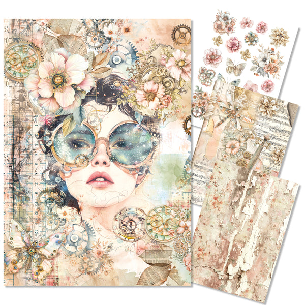 Ciao Bella LuMania LOST IN TIME A4 Mixed Media Decoupage Rice Paper - 4 Sheets #MF007