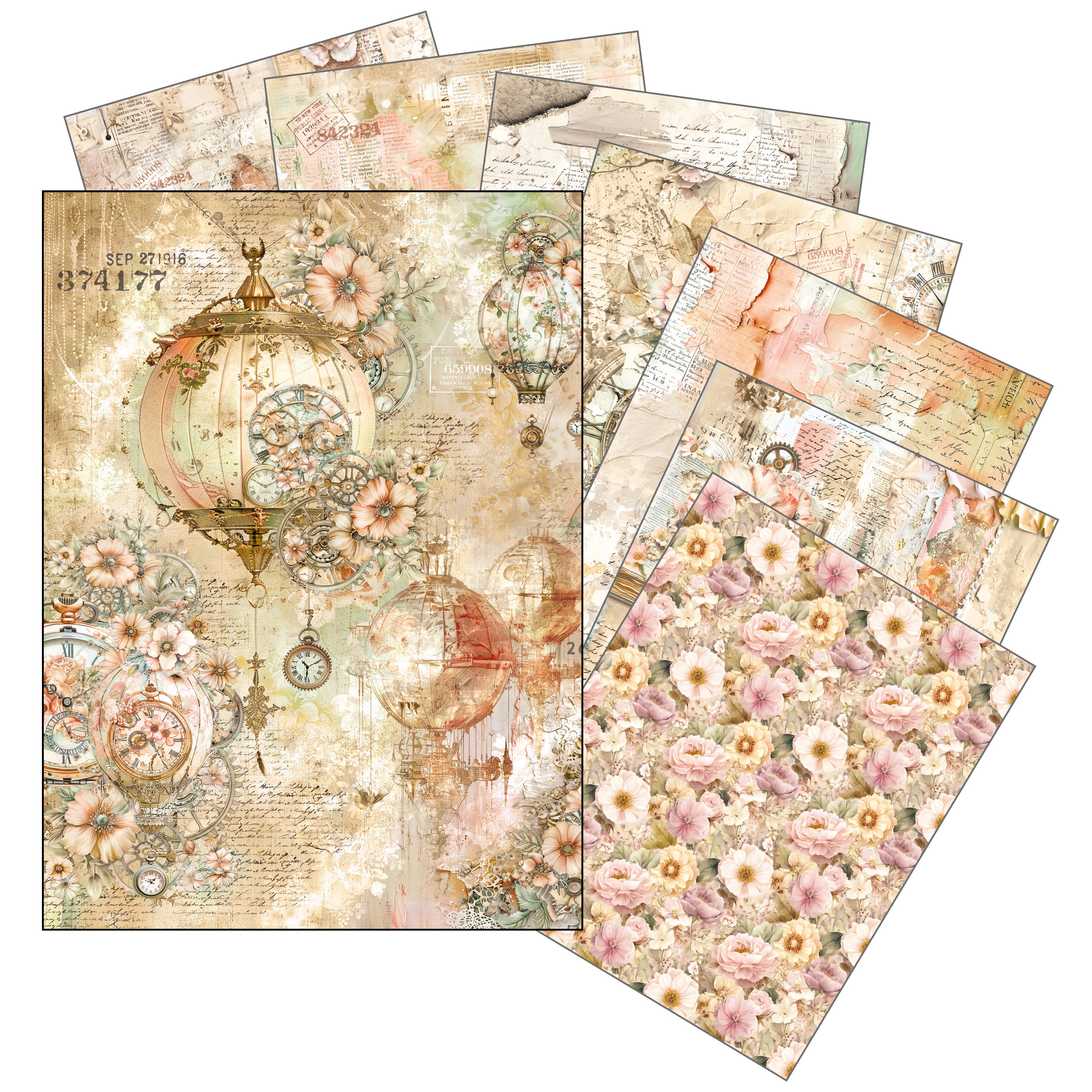 Ciao Bella LuMania CraftMix LOST IN TIME Mixed Media A5 Rice Paper Set - 8 Sheets #MFS007