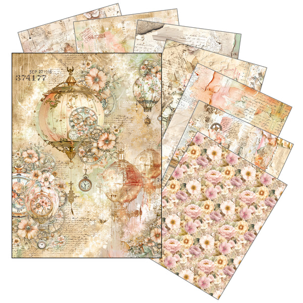 Ciao Bella LuMania CraftMix LOST IN TIME Mixed Media A5 Rice Paper Set - 8 Sheets #MFS007