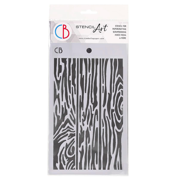 Wood pattern stencil in packaging with brand logo on a white background