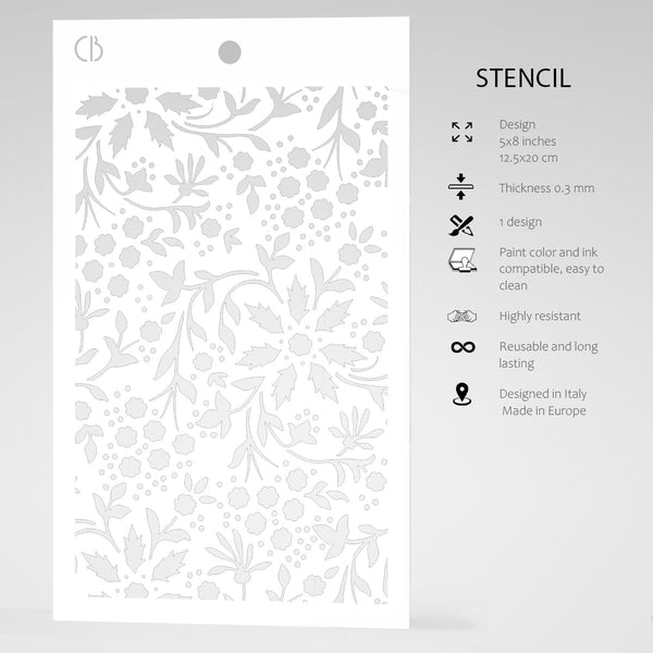 Ciao Bella WINTER FLOWERS Texture Stencil 5" x 8"  #MS059