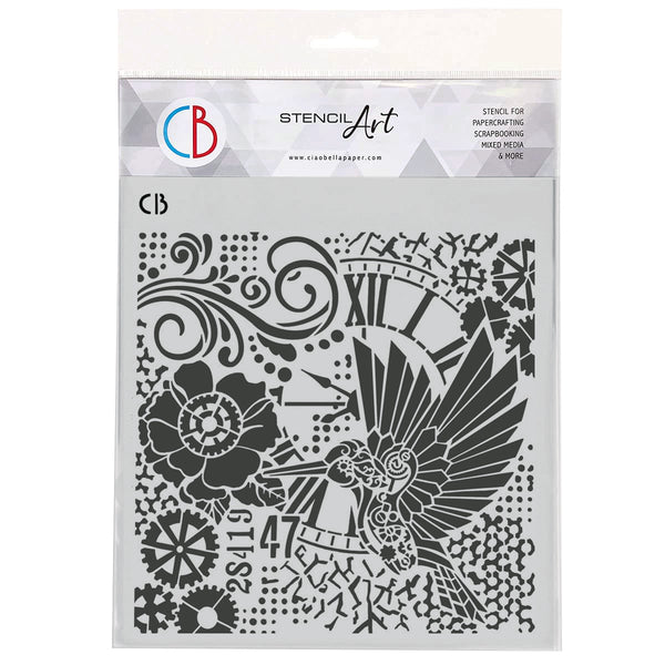 Ciao Bella Esprit de Voyage CLOCKWORK WHIMSY Texture Stencil 8" x 8"  #MS8-059