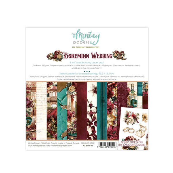 Mintay BOHEMIAN WEDDING 6x6 Scrapbooking Paper Pad #MT-Boh-08