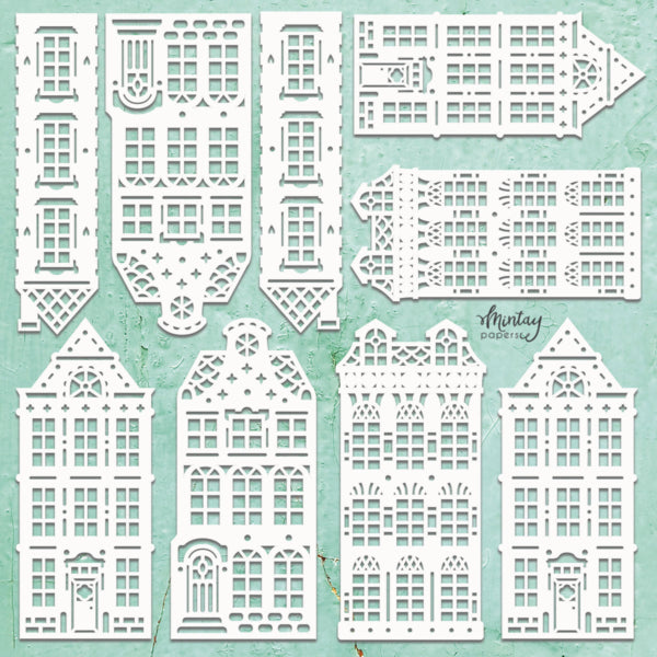 Mintay CHRISTMAS TENEMENT Houses 12"x12" Chippies Chipboard Embellishment #MT-CHIP2-D55